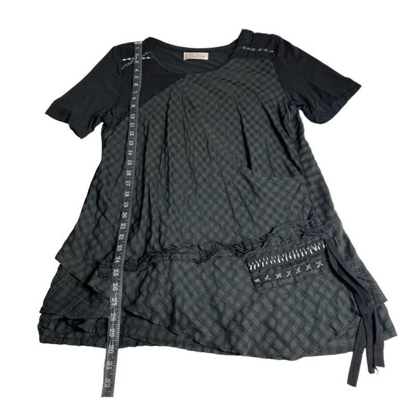 Domin Women's Black Gray Plaid Wrap Tunic Shirt Dress Size T4 (Medium-Large) - Picture 7 of 12